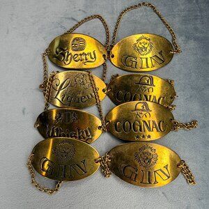 Vintage Set of 8  Brass Liquor Tags